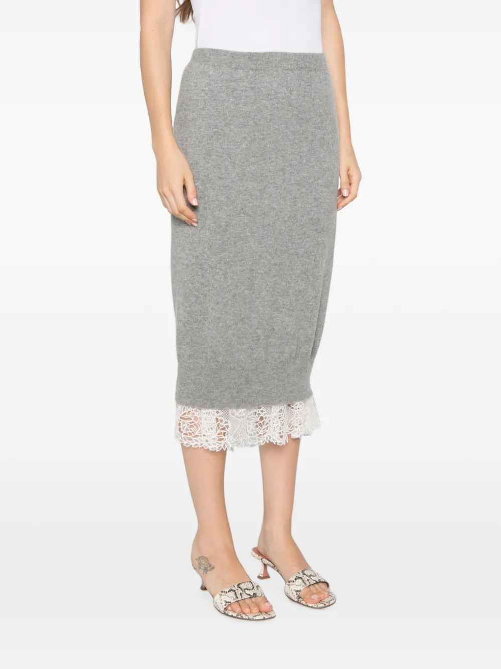 Ermanno Scervino lace-trim knitted midi skirt Grijs