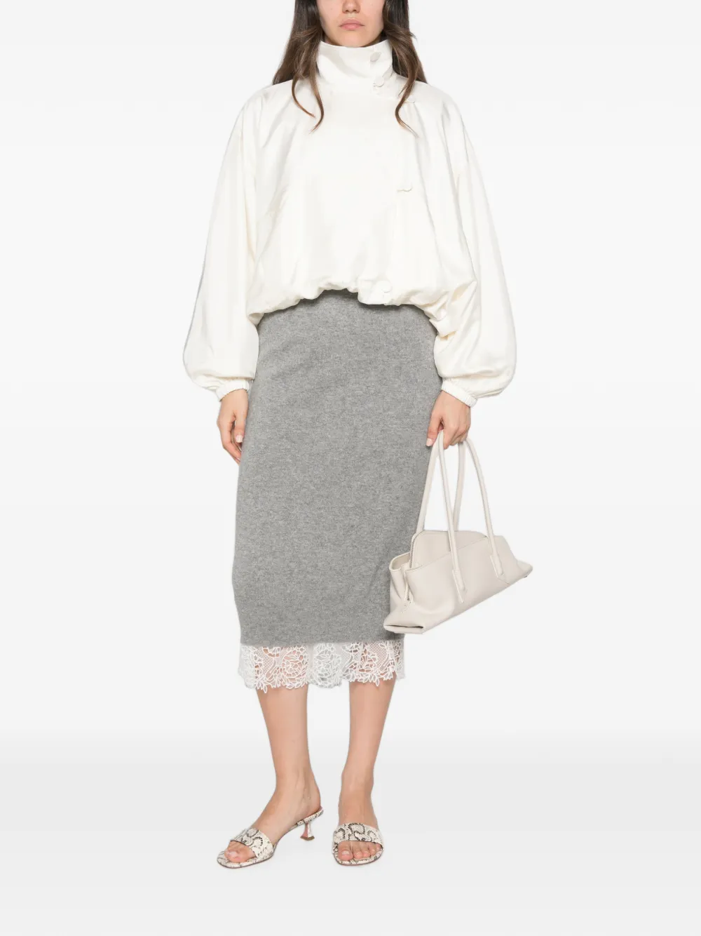 Ermanno Scervino lace-trim knitted midi skirt Grijs