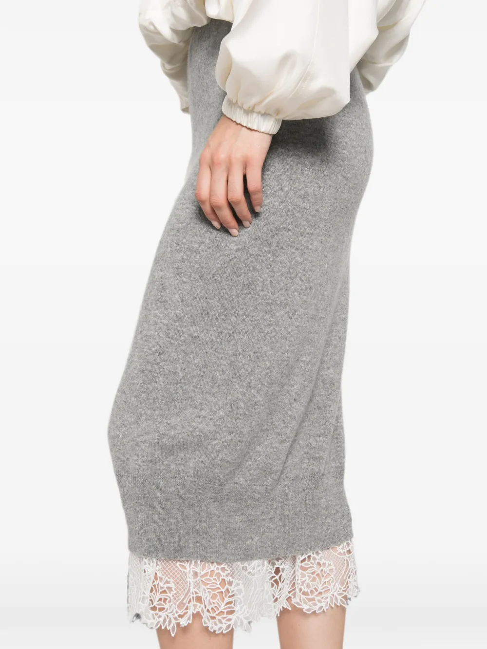 Ermanno Scervino lace-trim knitted midi skirt Grijs