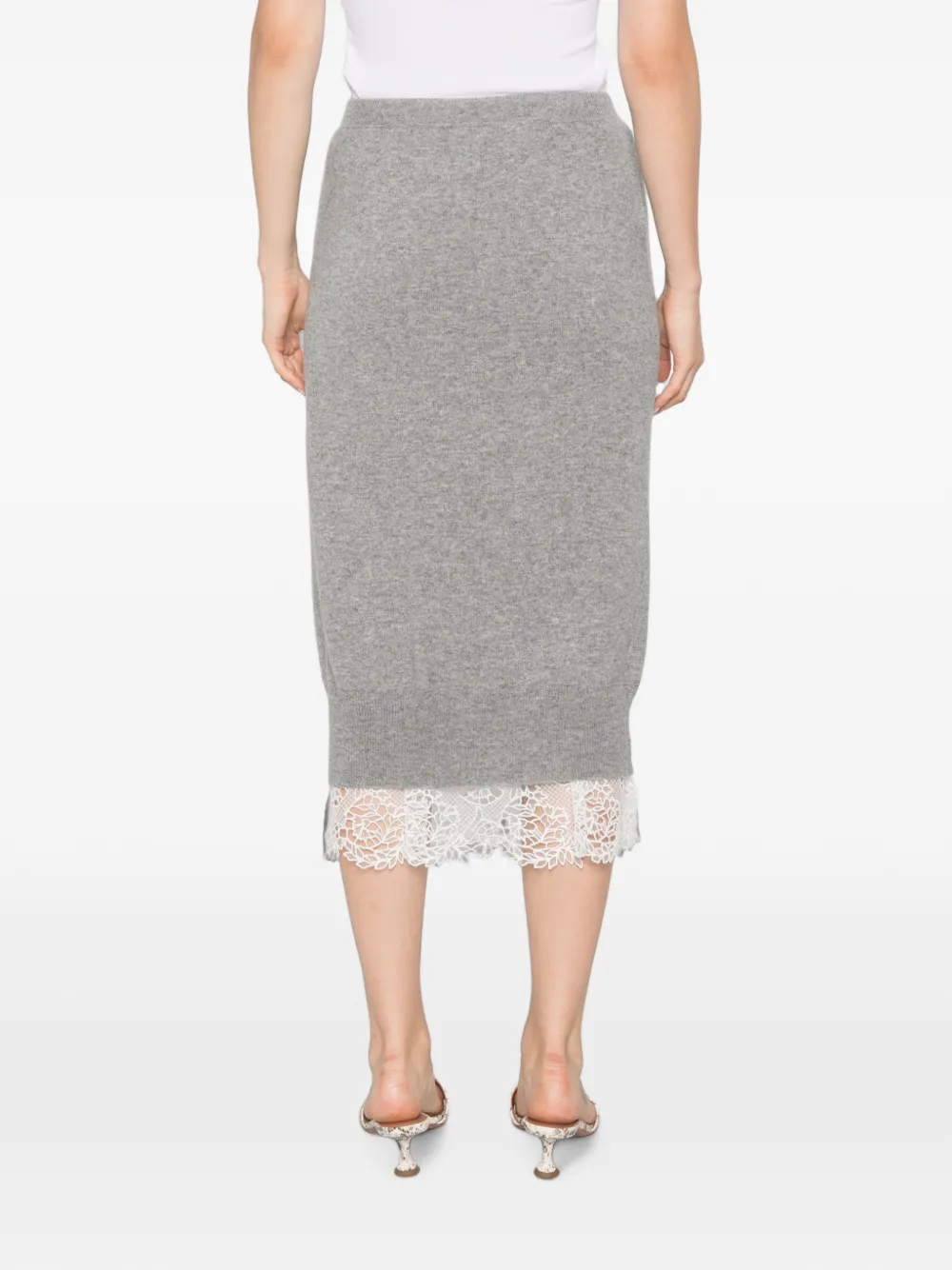 Ermanno Scervino lace-trim knitted midi skirt Grijs