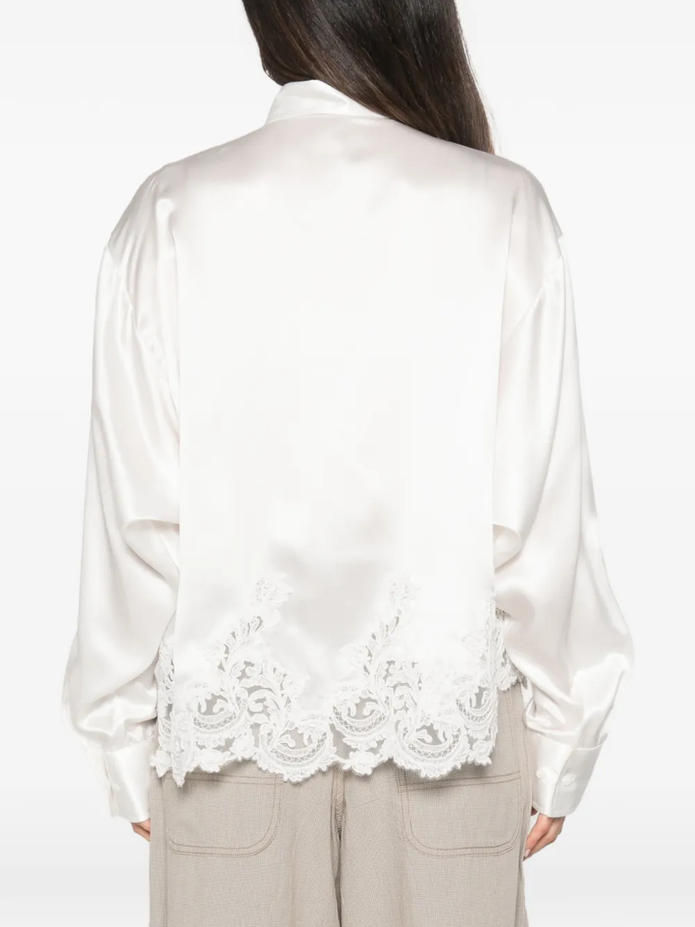 Ermanno Scervino Satijnen blouse met kanten afwerking Wit