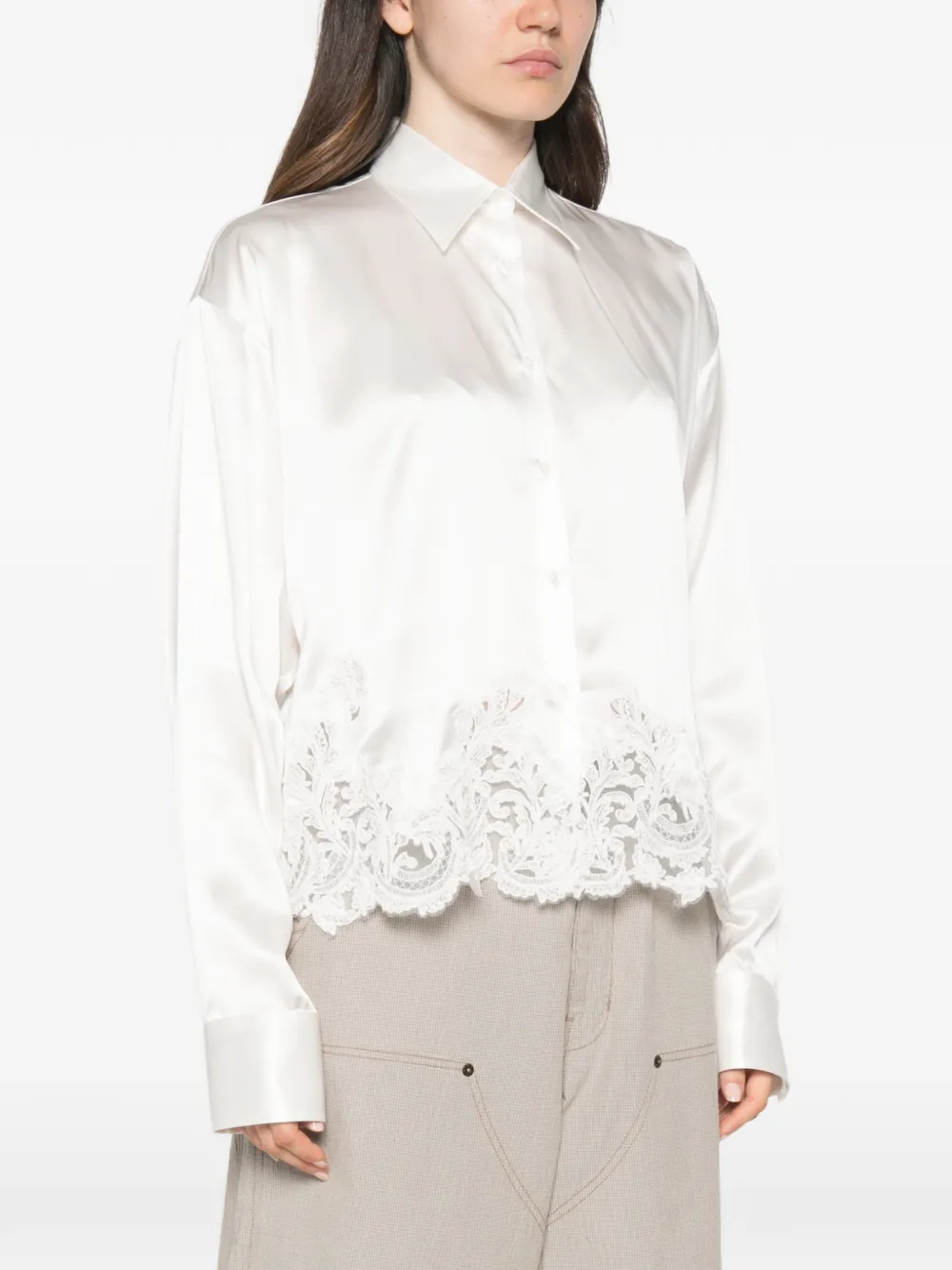 Ermanno Scervino Satijnen blouse met kanten afwerking Wit