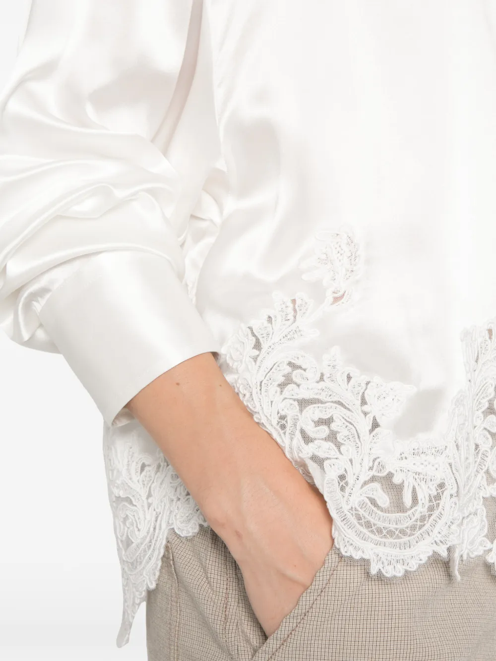 Ermanno Scervino Satijnen blouse met kanten afwerking Wit