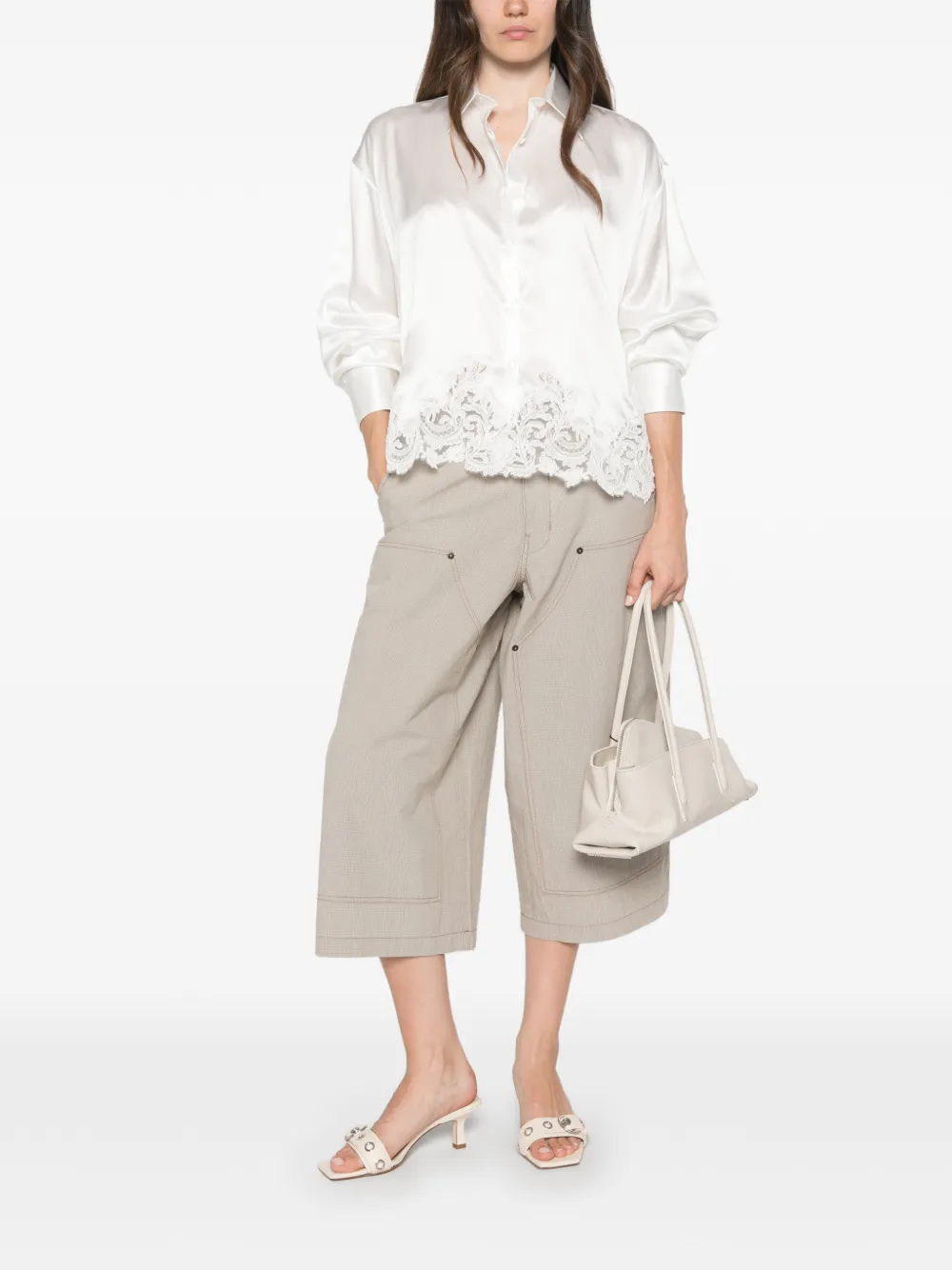 Ermanno Scervino Satijnen blouse met kanten afwerking Wit