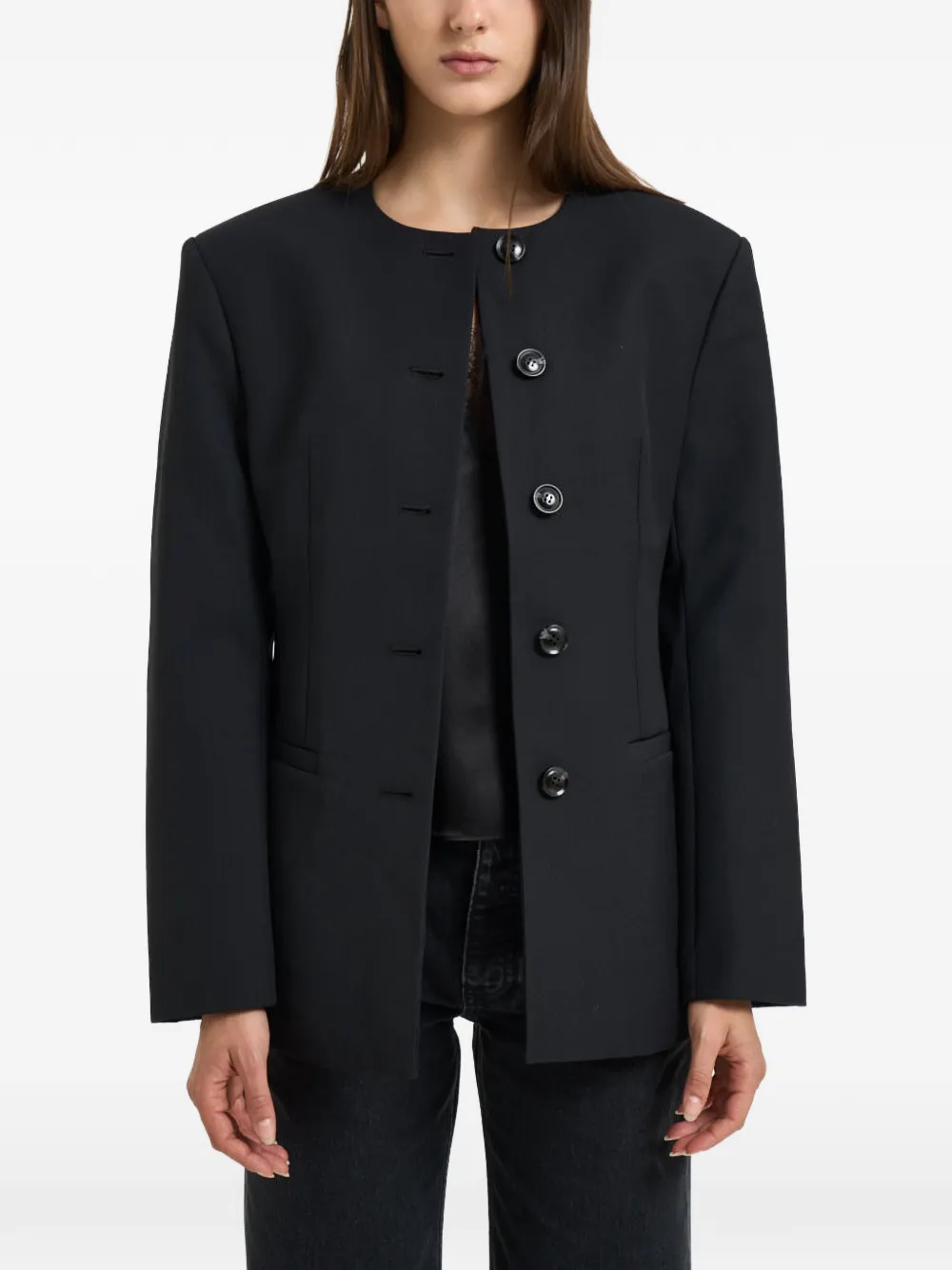 ANINE BING Huda collarless button-up jacket - Nero
