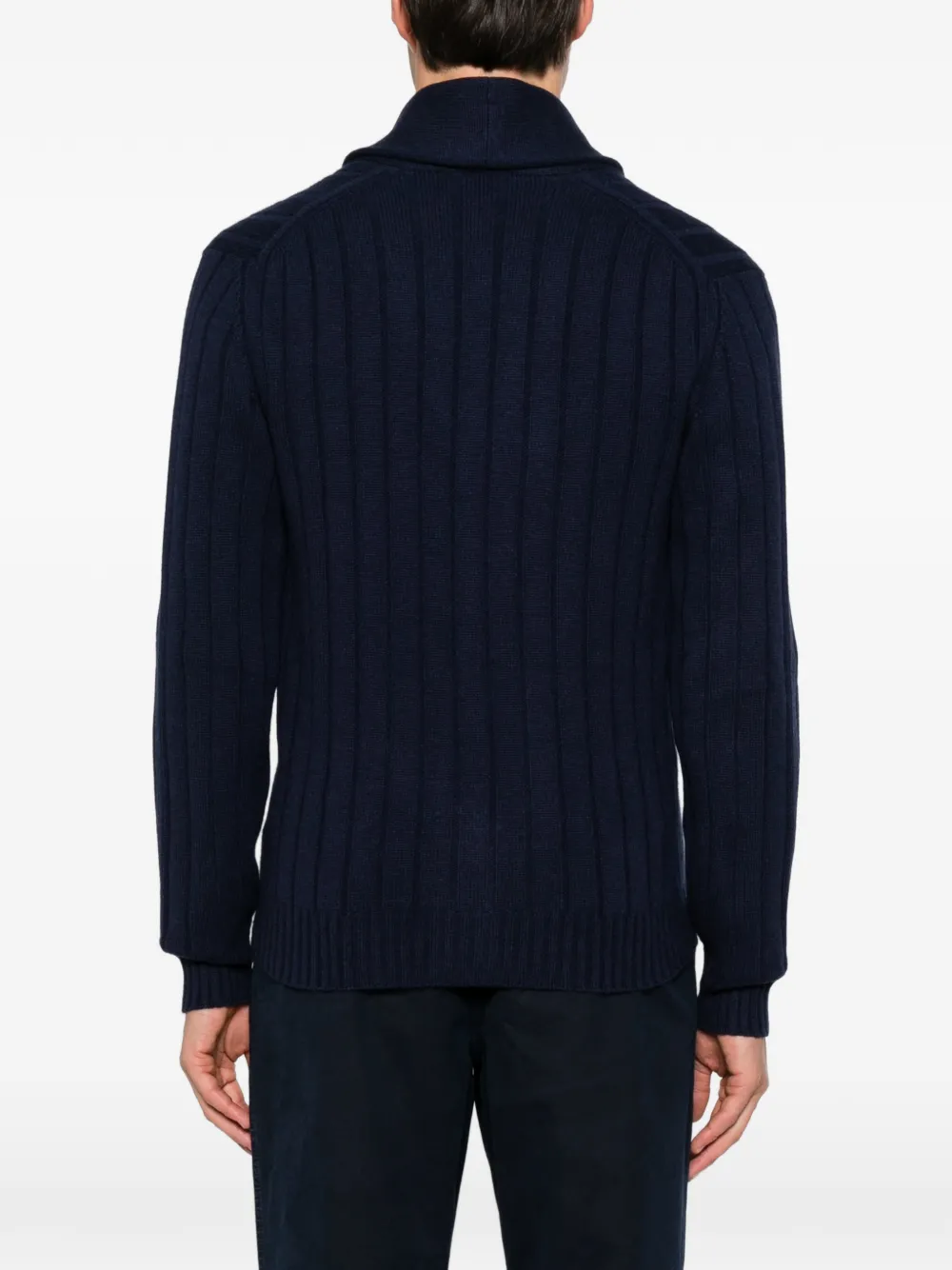 Brunello Cucinelli ribbed-knit shawl-collar cardigan Blauw
