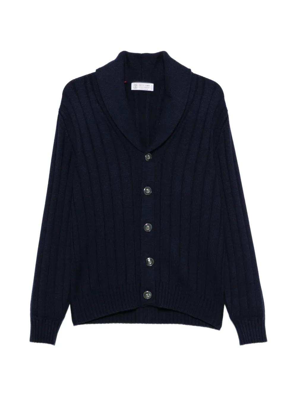 Brunello Cucinelli ribbed-knit shawl-collar cardigan - Blue