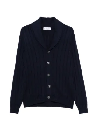 Brunello Cucinelli ribbed-knit shawl-collar Cardigan | ブルー