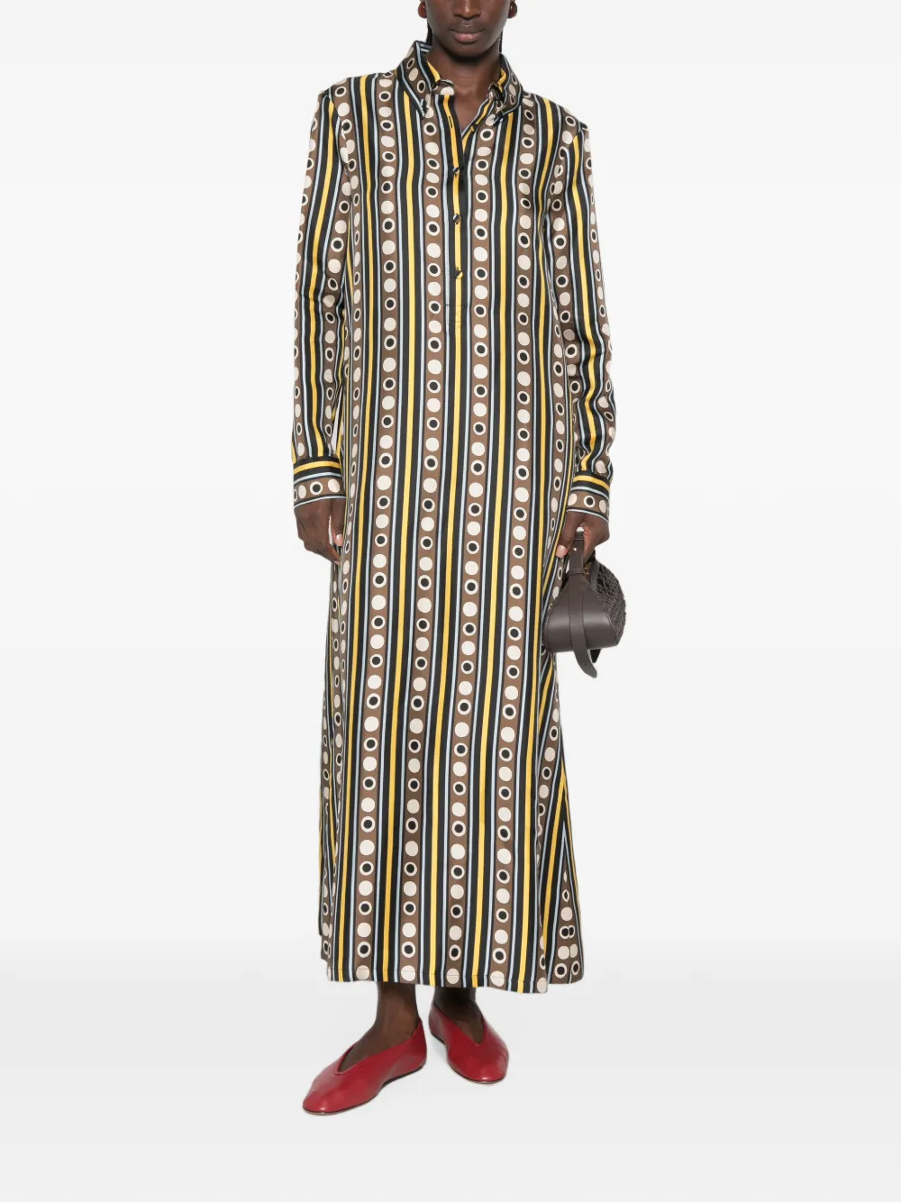 La DoubleJ Chemise Swing maxi-jurk met knopen Bruin