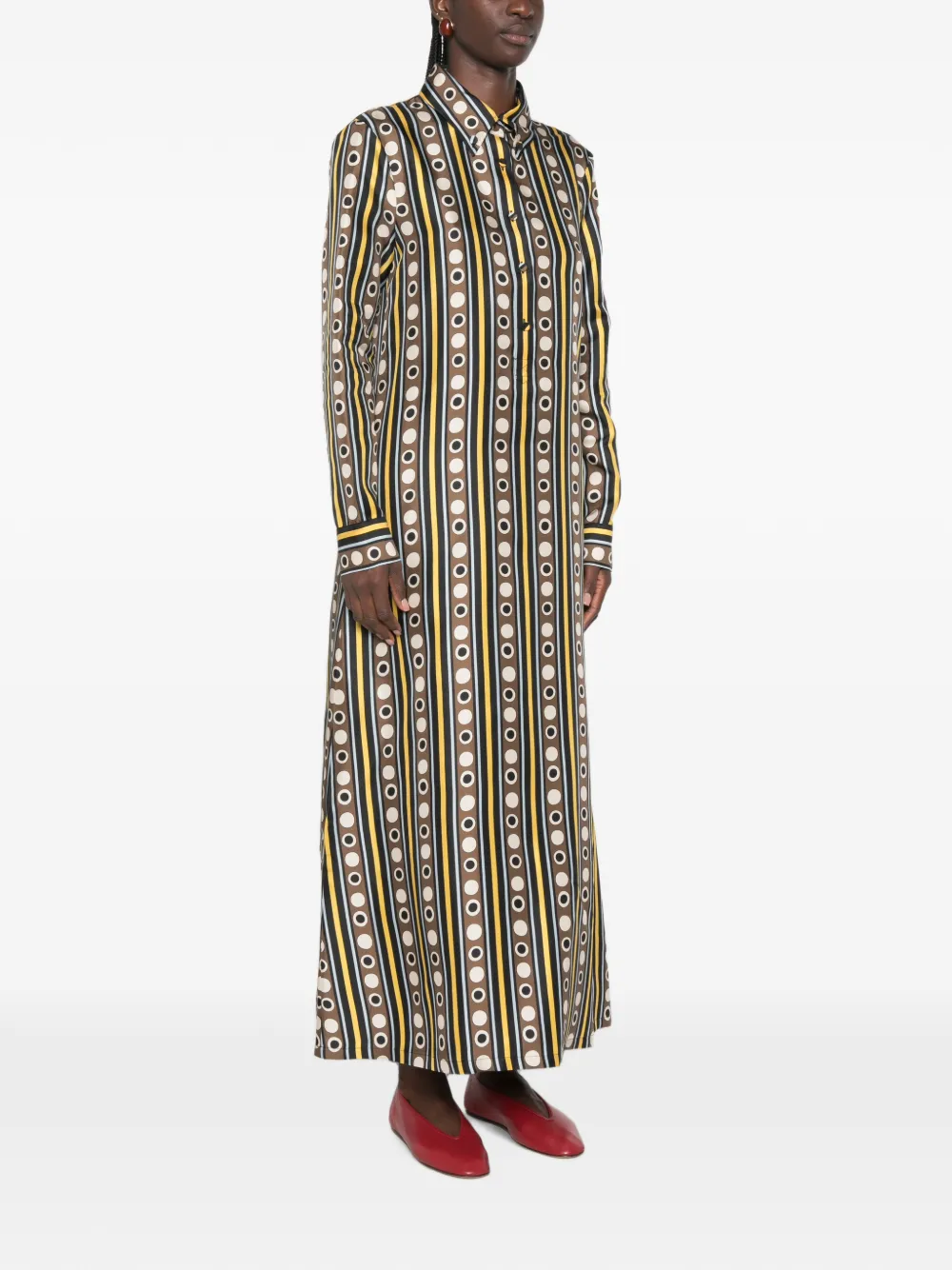 La DoubleJ Chemise Swing maxi-jurk met knopen Bruin