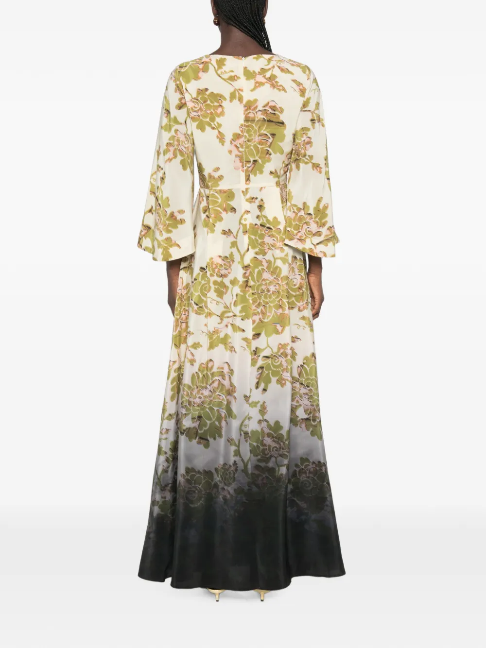 La DoubleJ Belle maxi-jurk met botanische print en ombré-effect Beige