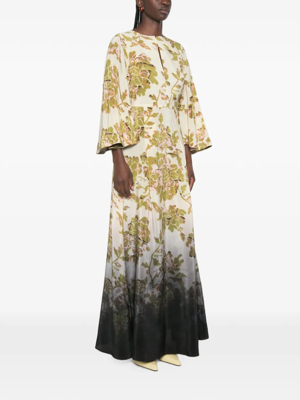 La DoubleJ Belle maxi-jurk met botanische print en ombré-effect Beige