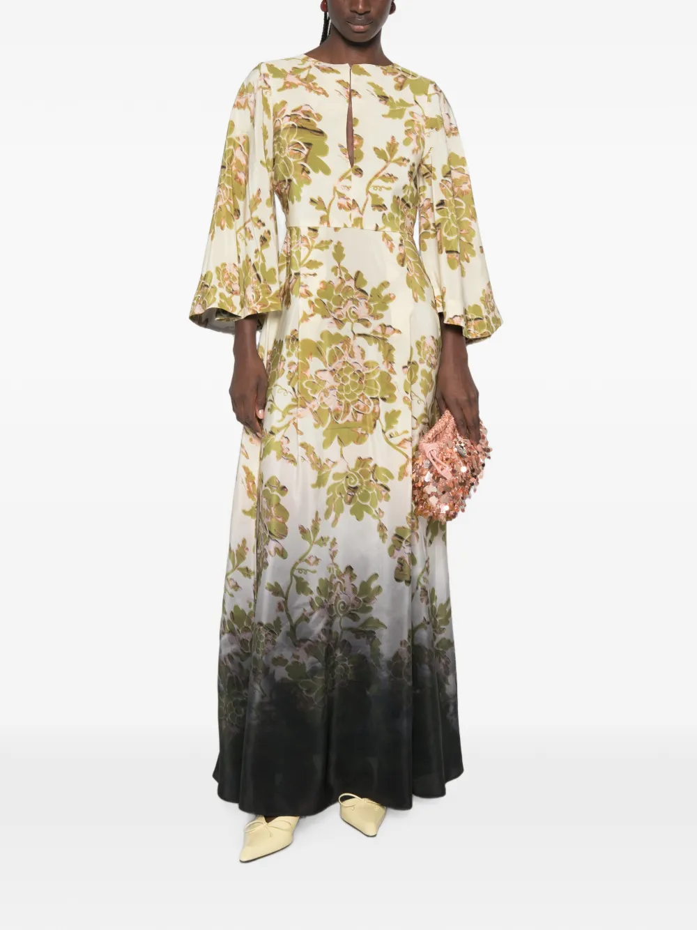 La DoubleJ Belle maxi-jurk met botanische print en ombré-effect Beige