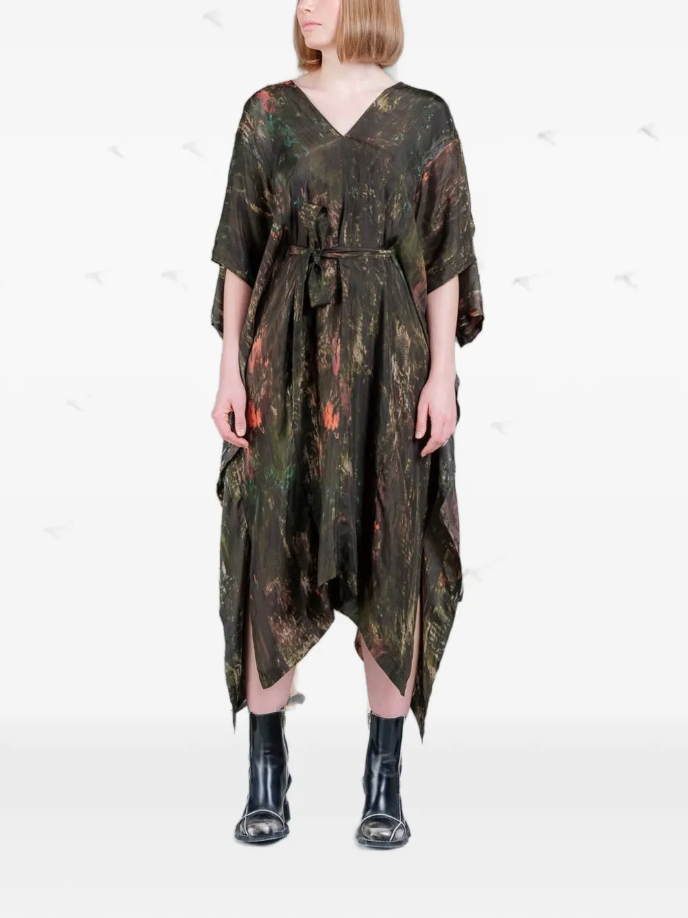 Henrik Vibskov Uncut Kaftan jurk met abstracte print en zakdoek-afwerking Groen