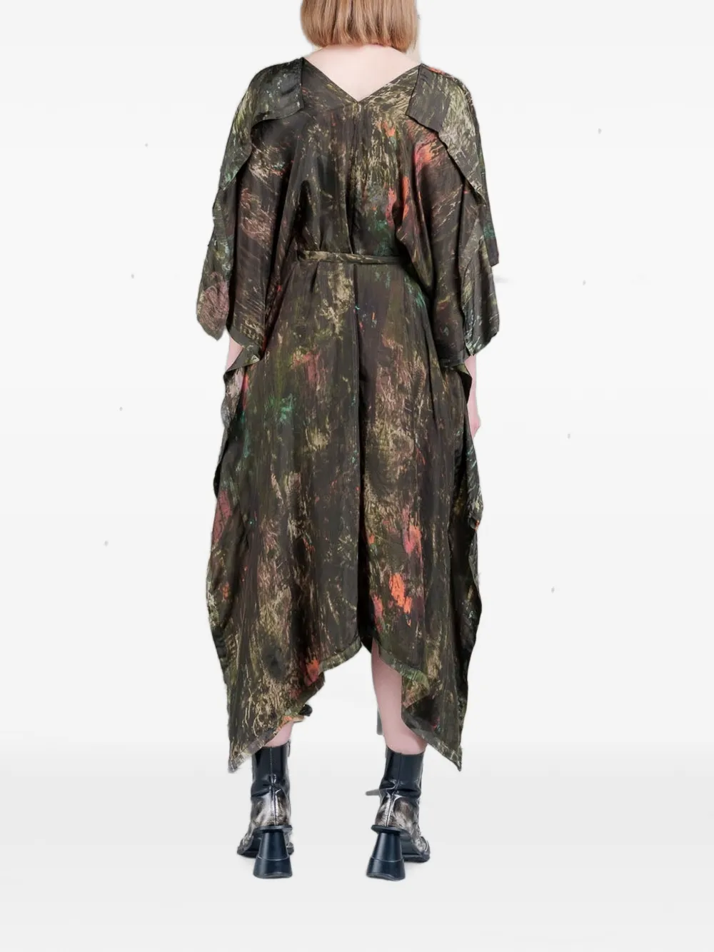 Henrik Vibskov Uncut Kaftan jurk met abstracte print en zakdoek-afwerking Groen
