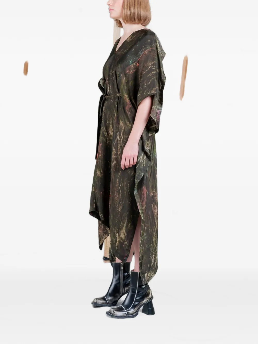Henrik Vibskov Uncut Kaftan jurk met abstracte print en zakdoek-afwerking Groen