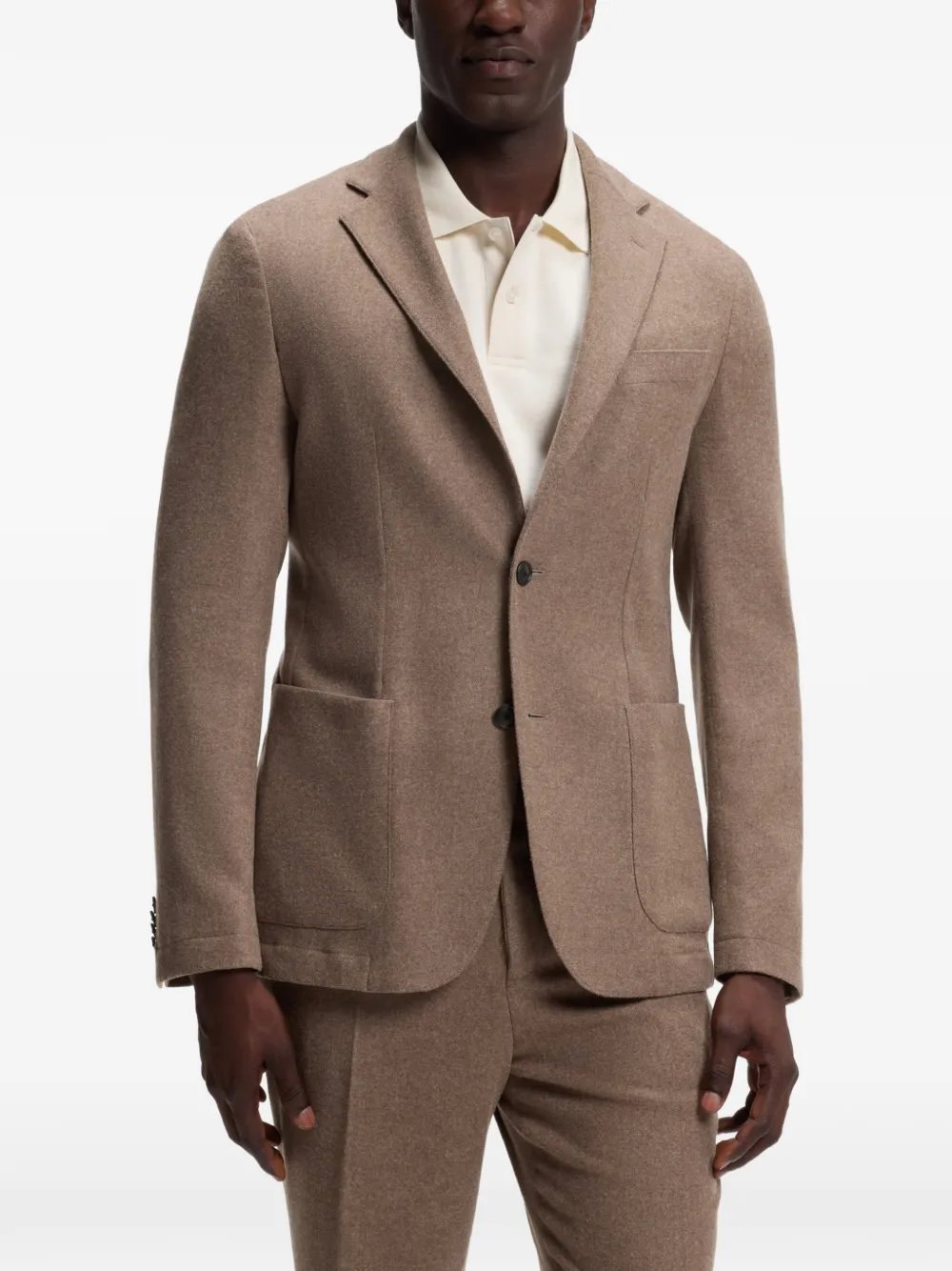 BOSS Slim-fit blazer van afwasbaar performance stretch flanel Bruin