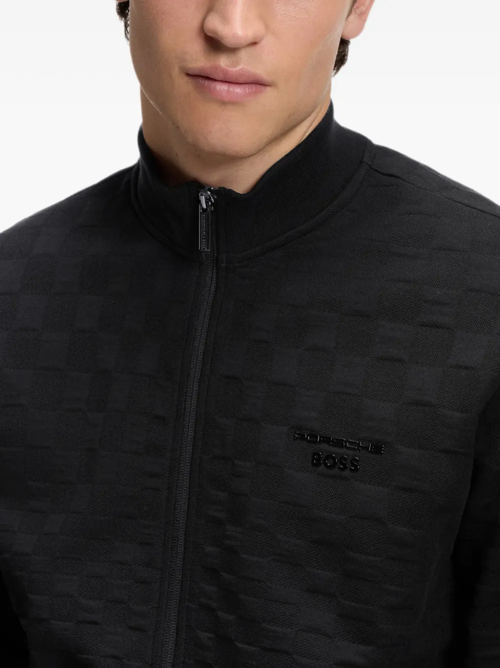 BOSS x Porsche sweater met pacha-ruit en rits Zwart