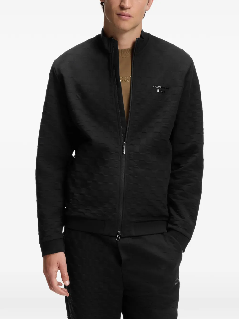 BOSS x Porsche sweater met pacha-ruit en rits Zwart