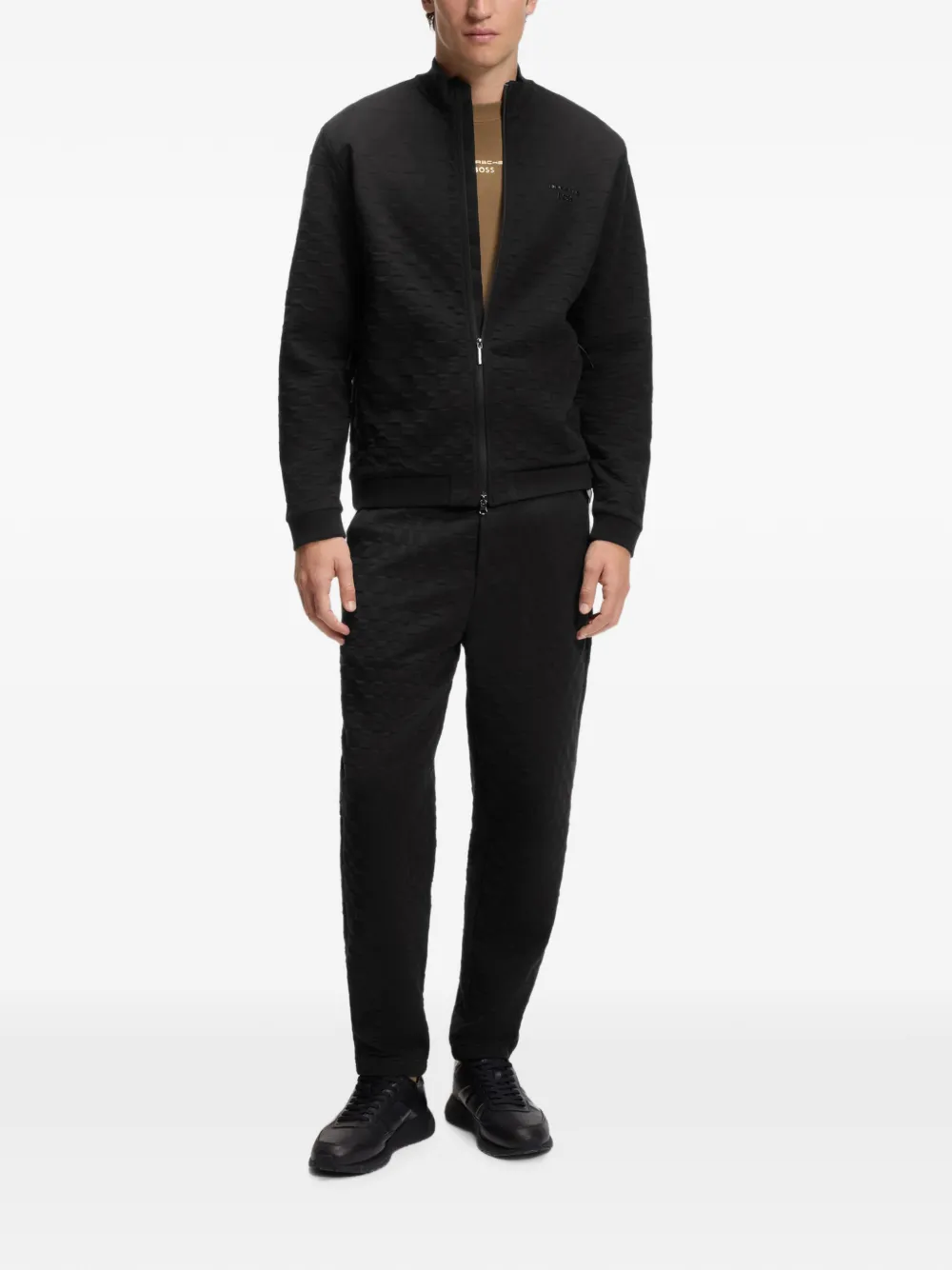 BOSS x Porsche sweater met pacha-ruit en rits Zwart