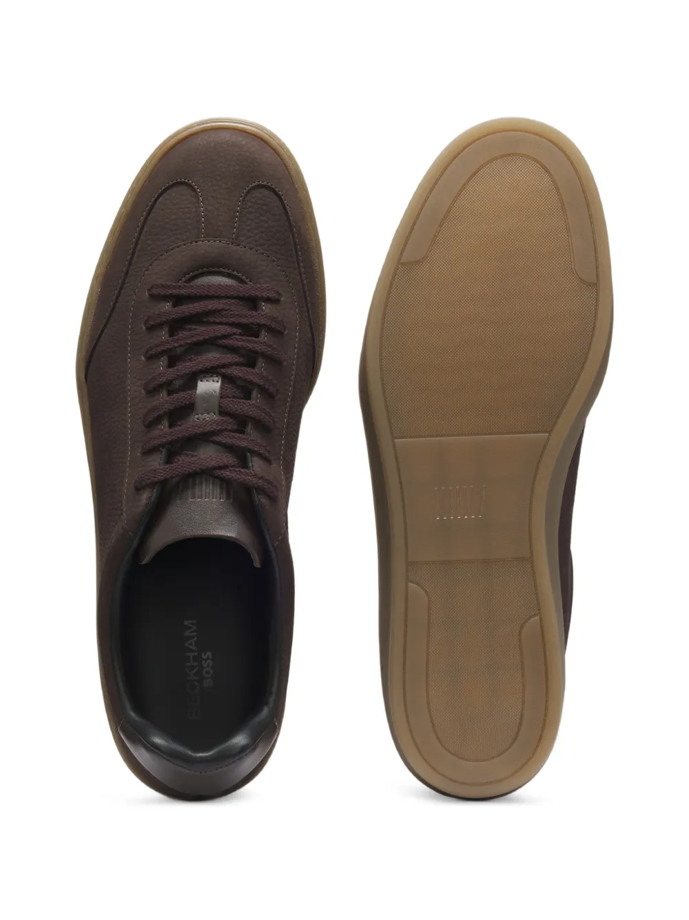 BOSS Sneakers van bewerkt leer Bruin