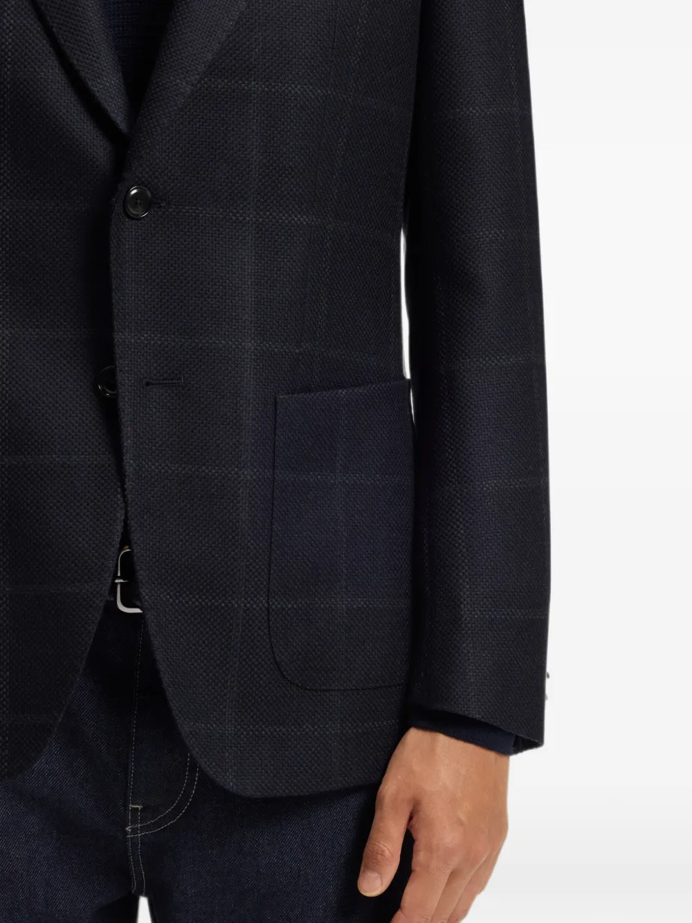 BOSS Geruite slim-fit blazer met scheerwol Blauw
