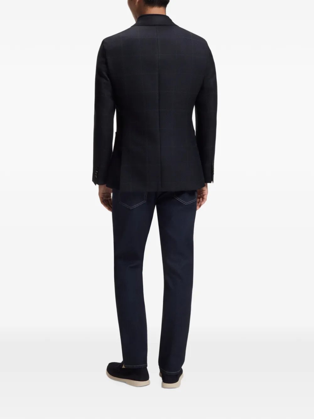 BOSS Geruite slim-fit blazer met scheerwol Blauw