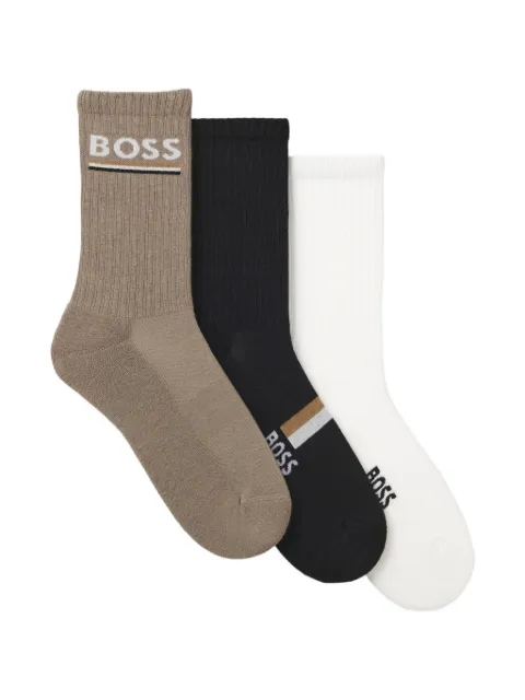 BOSS logo-print ribbed-knit socks (set of three)