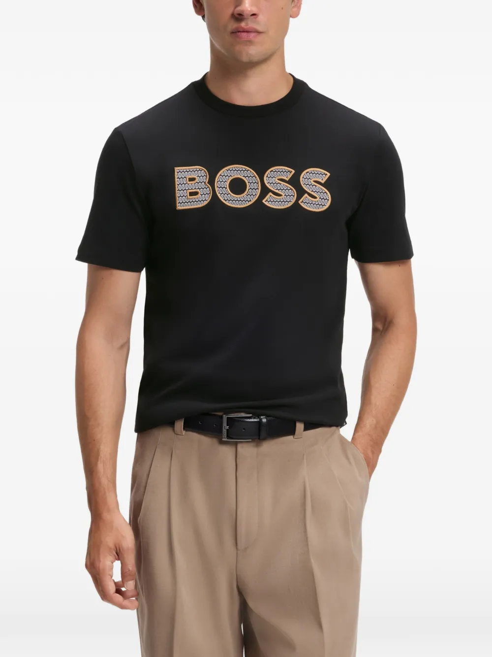 BOSS Katoenen-jersey T-shirt met logo Zwart