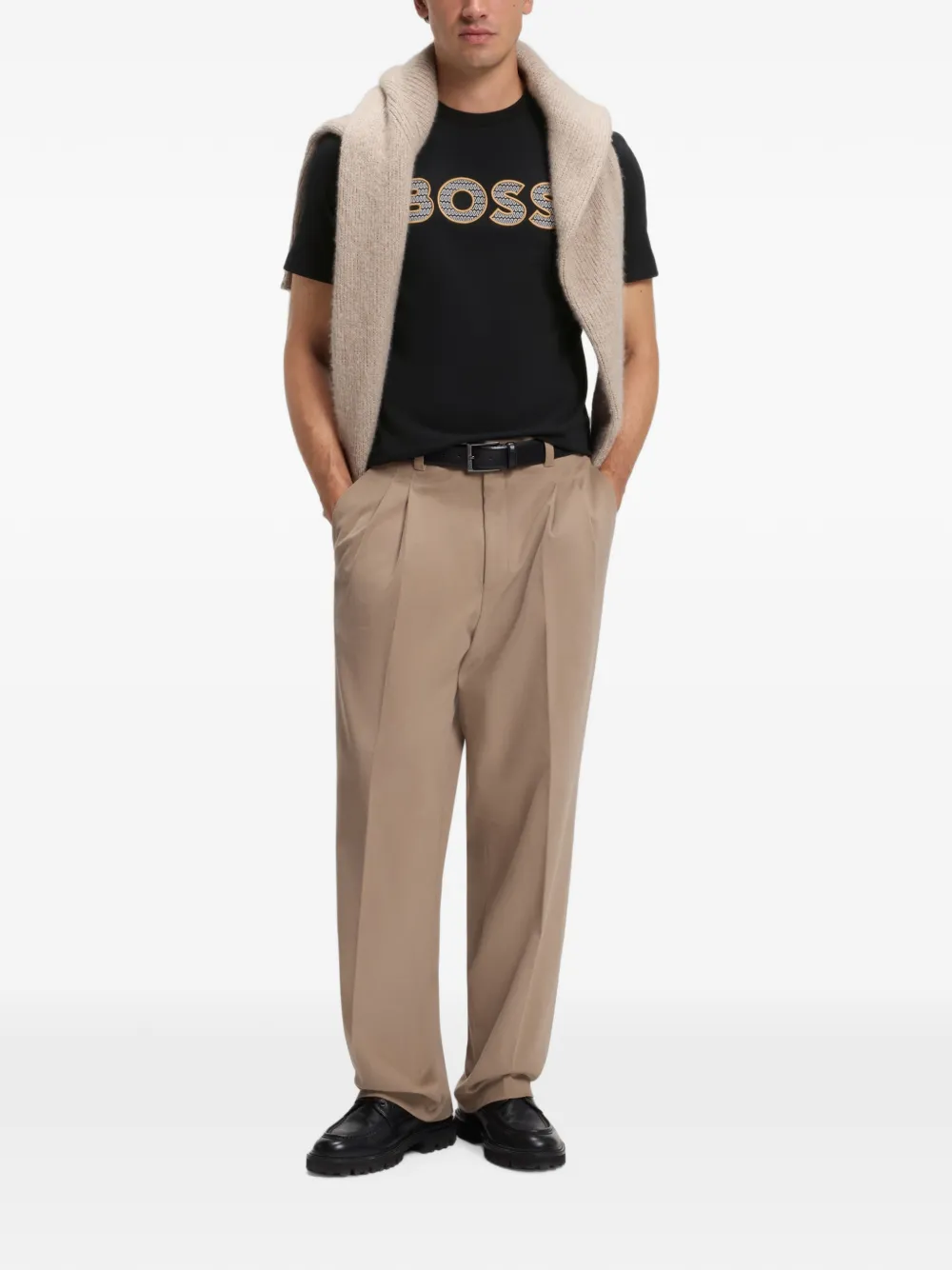 BOSS Katoenen-jersey T-shirt met logo Zwart