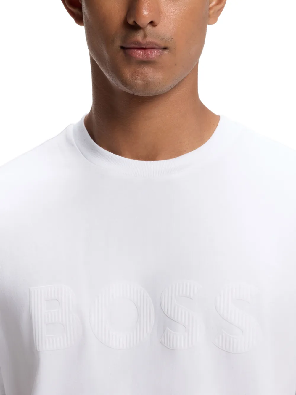 BOSS Tonaal stretch katoenen T-shirt met logo Wit