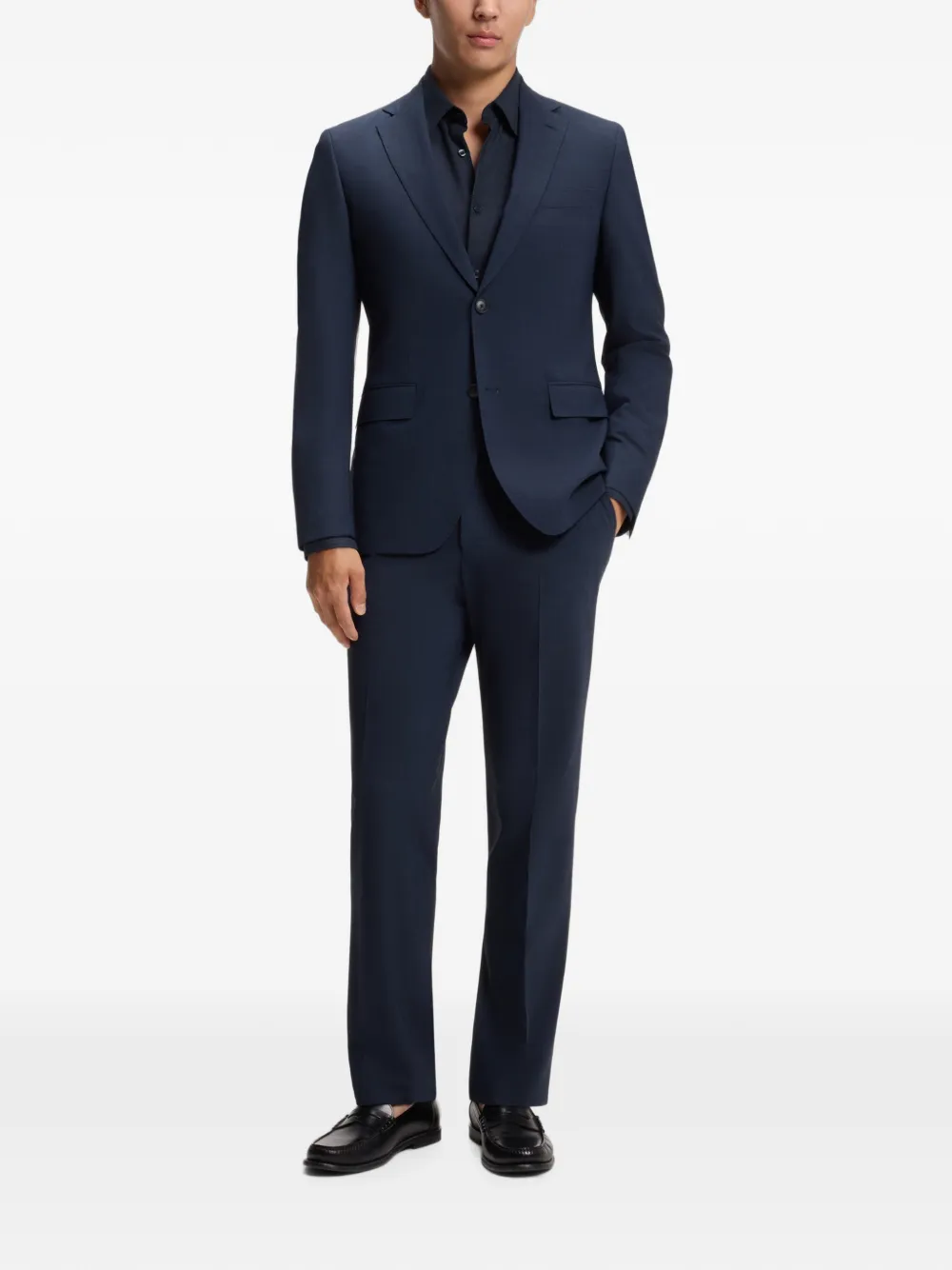 BOSS Slim-fit overhemd van stretch melange katoenen Blauw