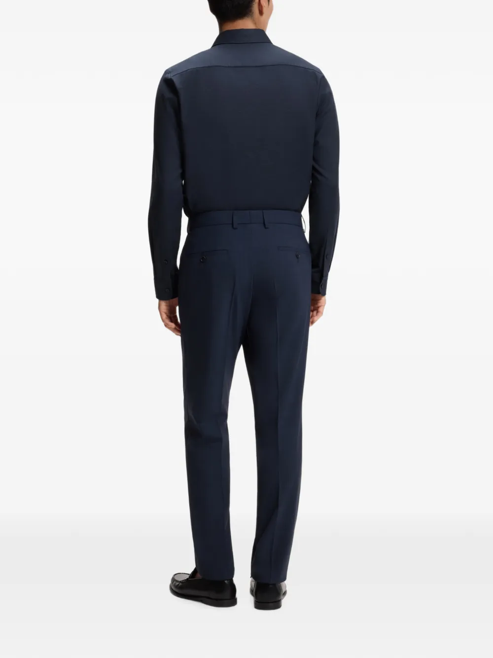 BOSS Slim-fit overhemd van stretch melange katoenen Blauw