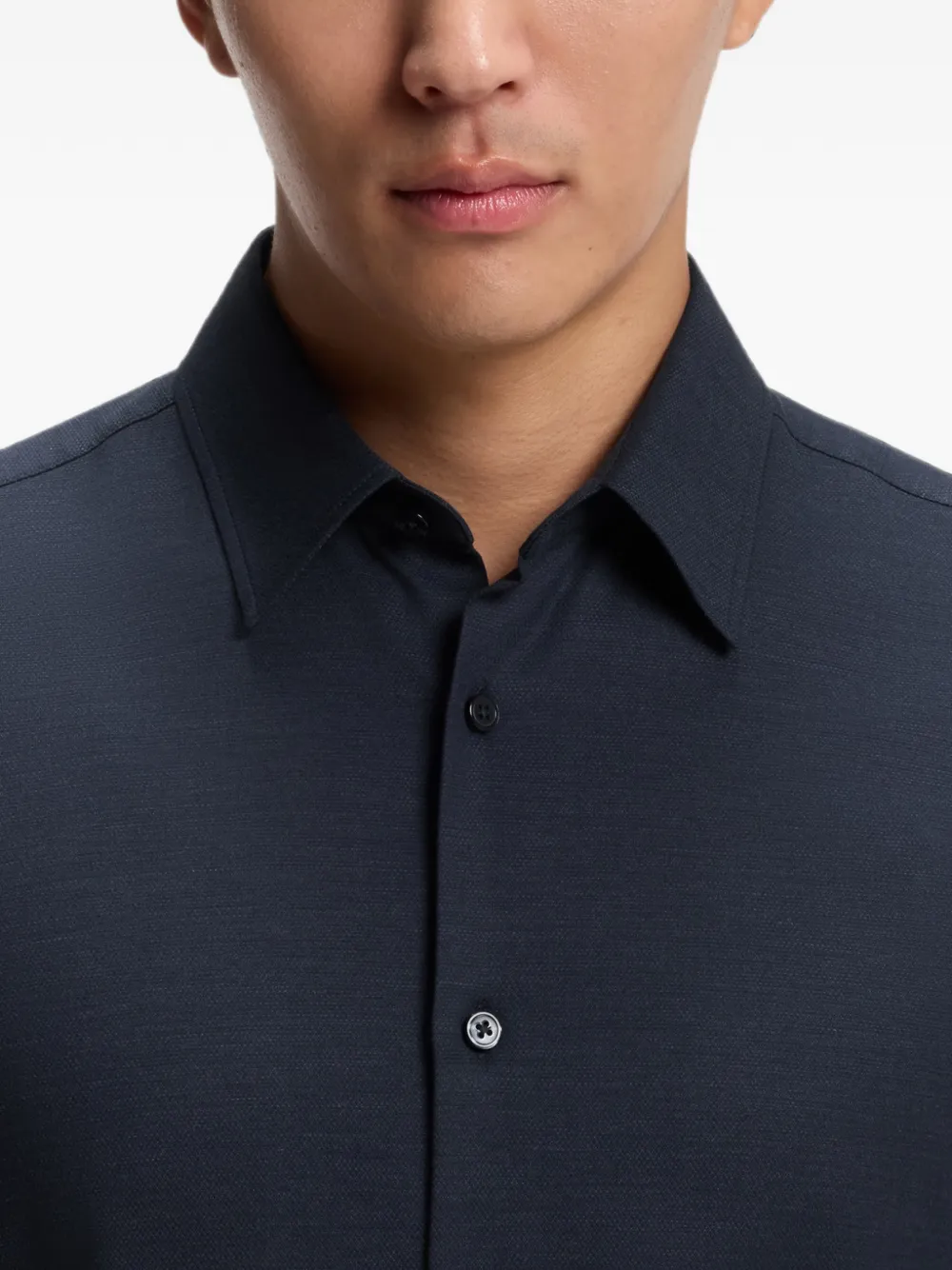 BOSS Slim-fit overhemd van stretch melange katoenen Blauw