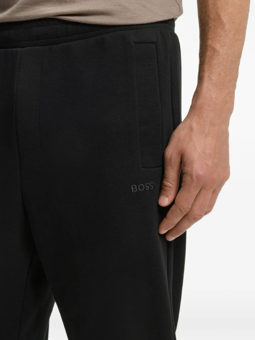 BOSS Joggingbroek van katoenblend met geborduurd logo Zwart