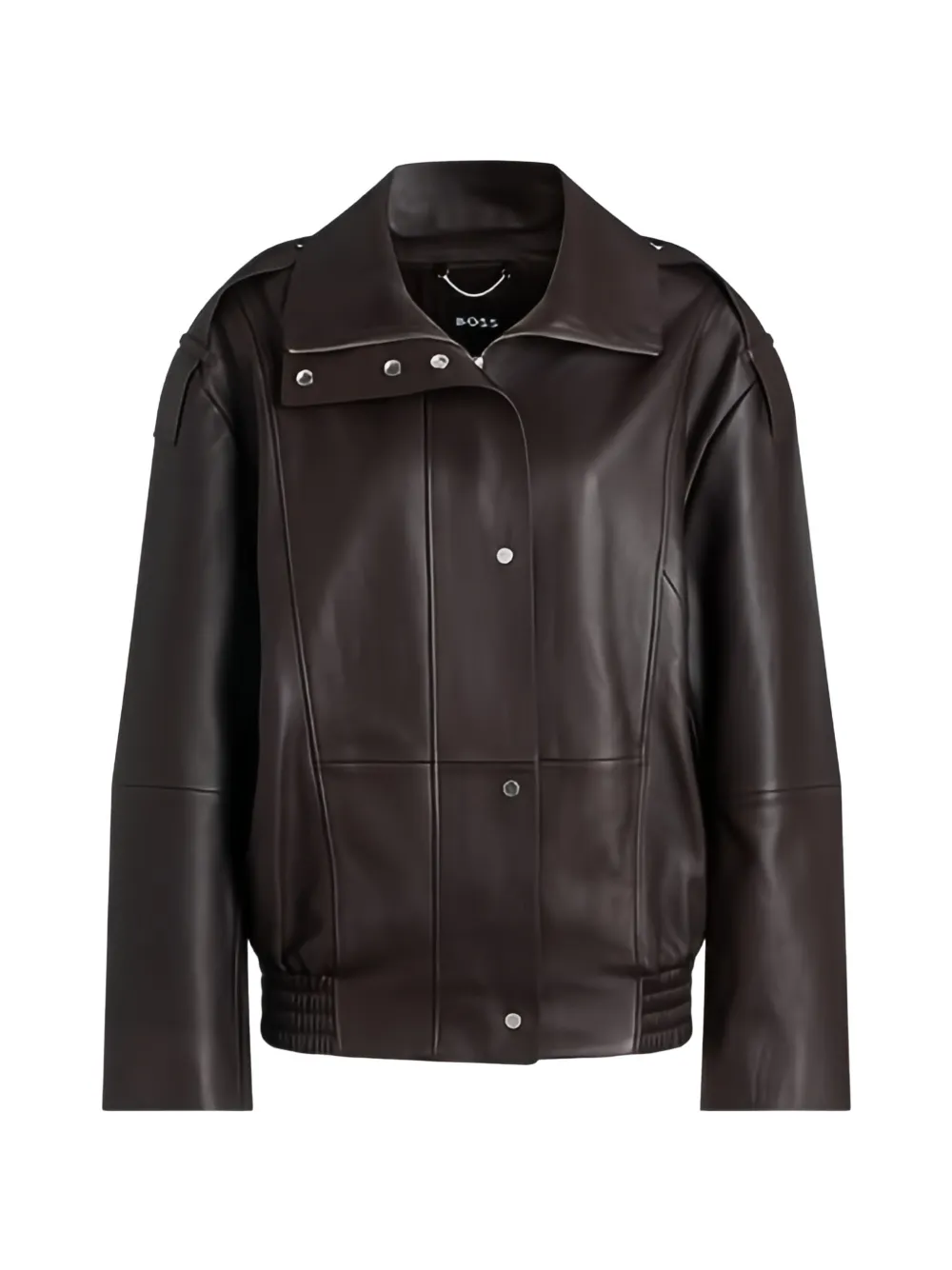 BOSS Giacca in pelle con scollo a imbuto - Marrone