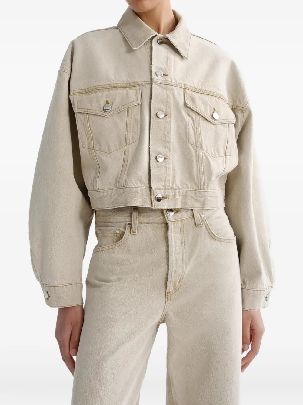 AGOLDE Palmer cropped denim jacket Beige