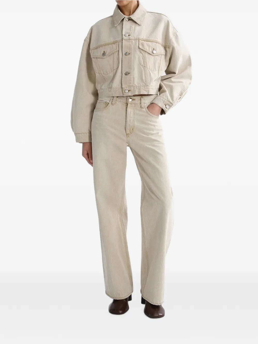 AGOLDE Palmer cropped denim jacket Beige