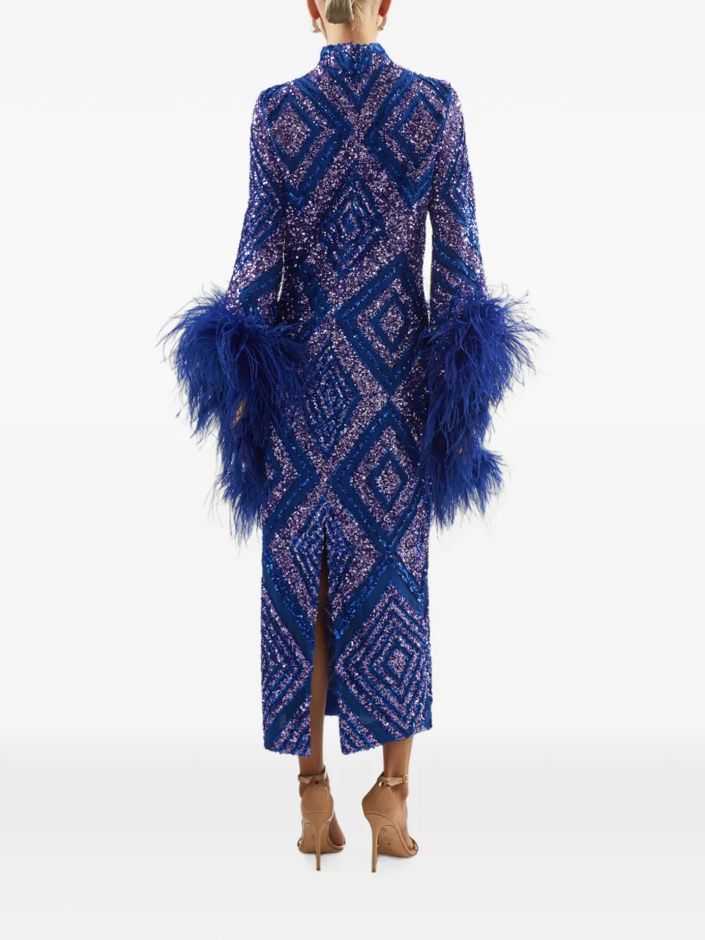 Taller Marmo Del Rio Disco maxi-jurk verfraaid met pailletten en veren afwerking Blauw