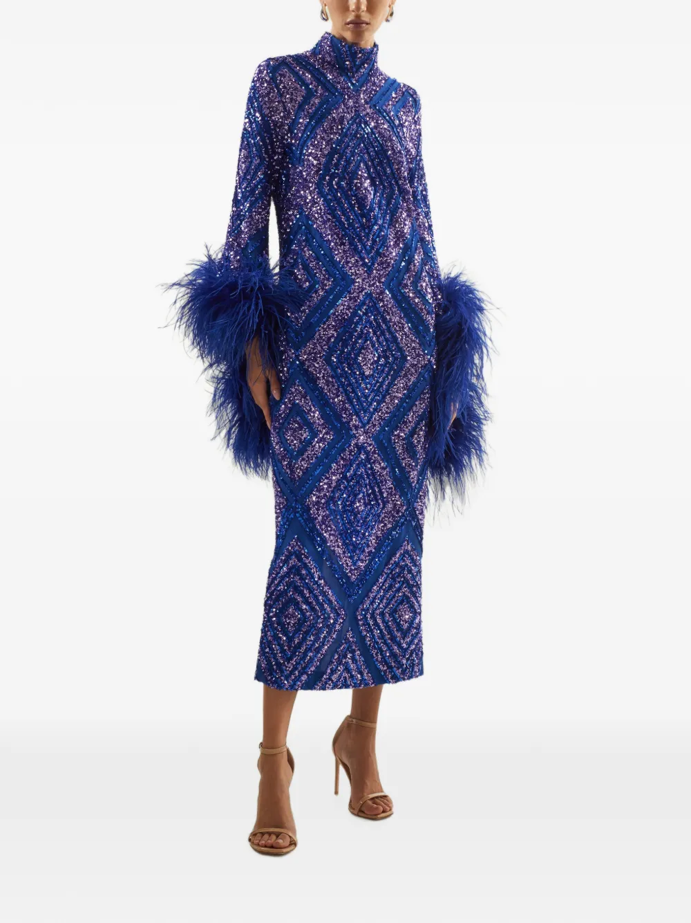 Taller Marmo Del Rio Disco maxi-jurk verfraaid met pailletten en veren afwerking Blauw