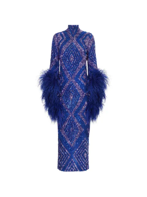 Taller Marmo Del Rio Disco sequin-embellished feather-trim maxi dress