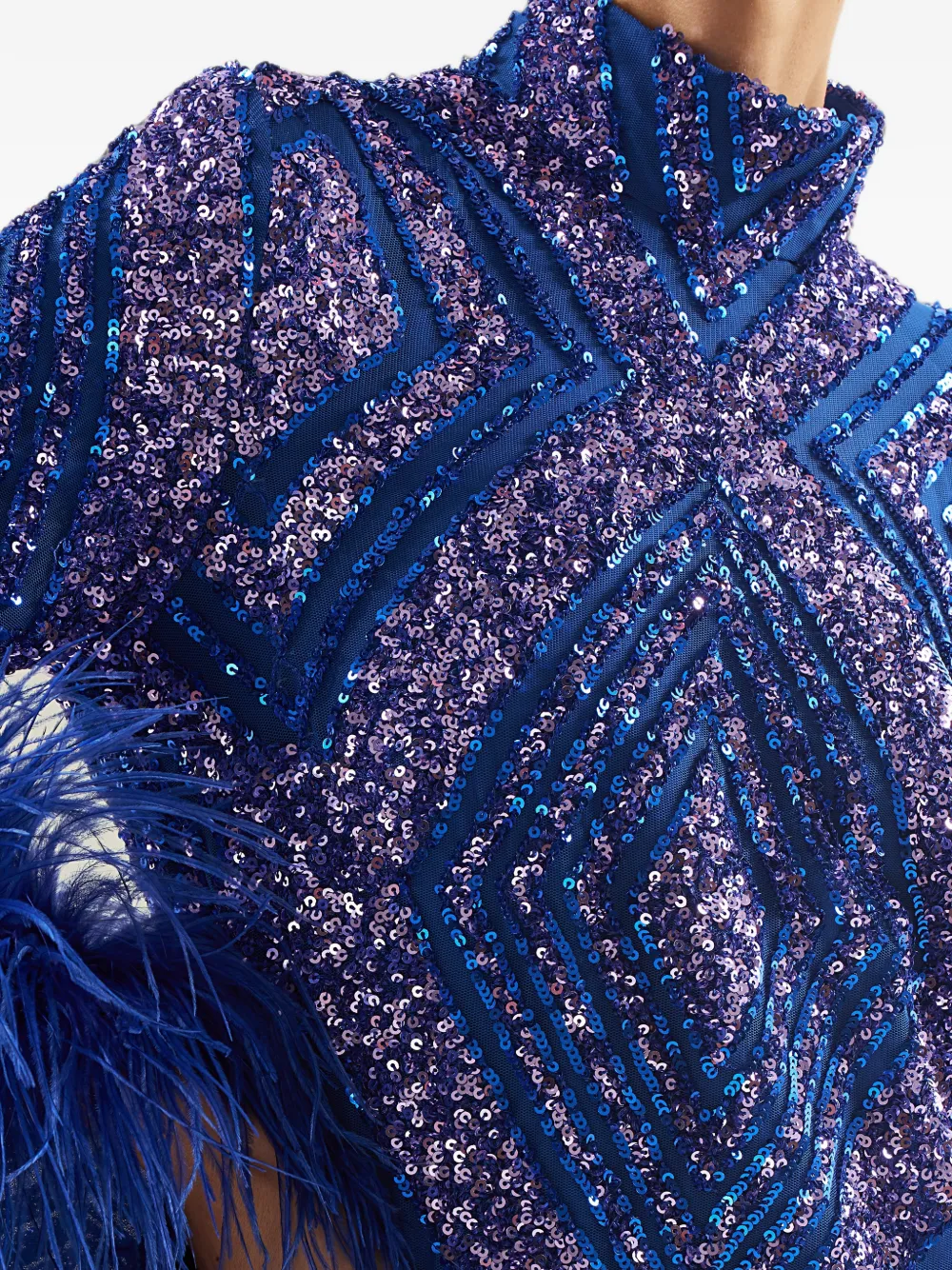 Taller Marmo Del Rio Disco maxi-jurk verfraaid met pailletten en veren afwerking Blauw