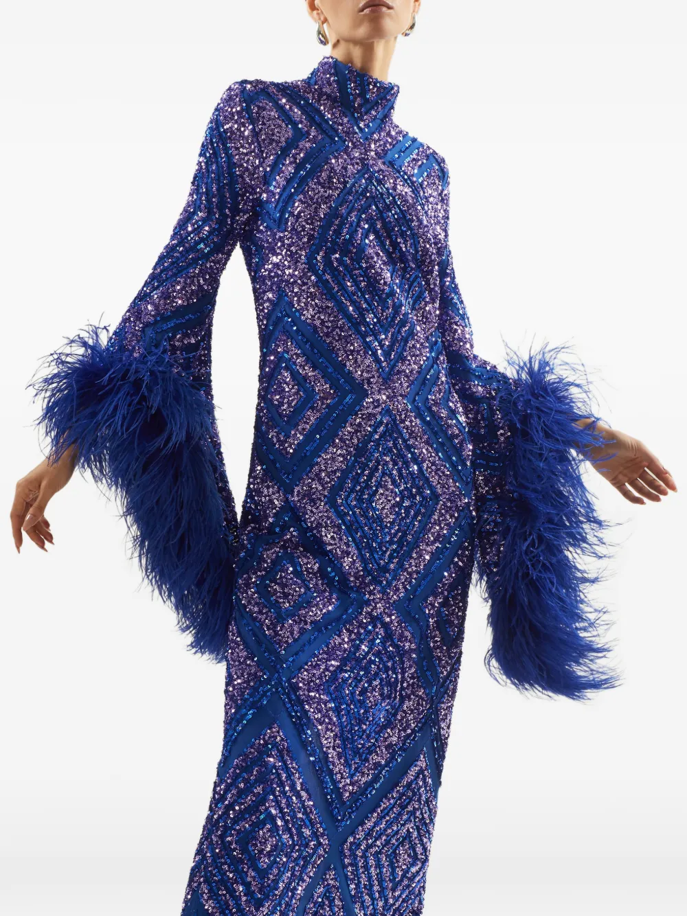 Taller Marmo Del Rio Disco maxi-jurk verfraaid met pailletten en veren afwerking Blauw