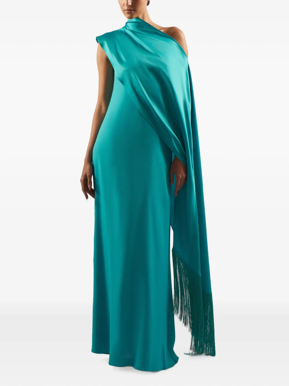 Taller Marmo Berenson fringed one-shoulder maxi dress Blauw
