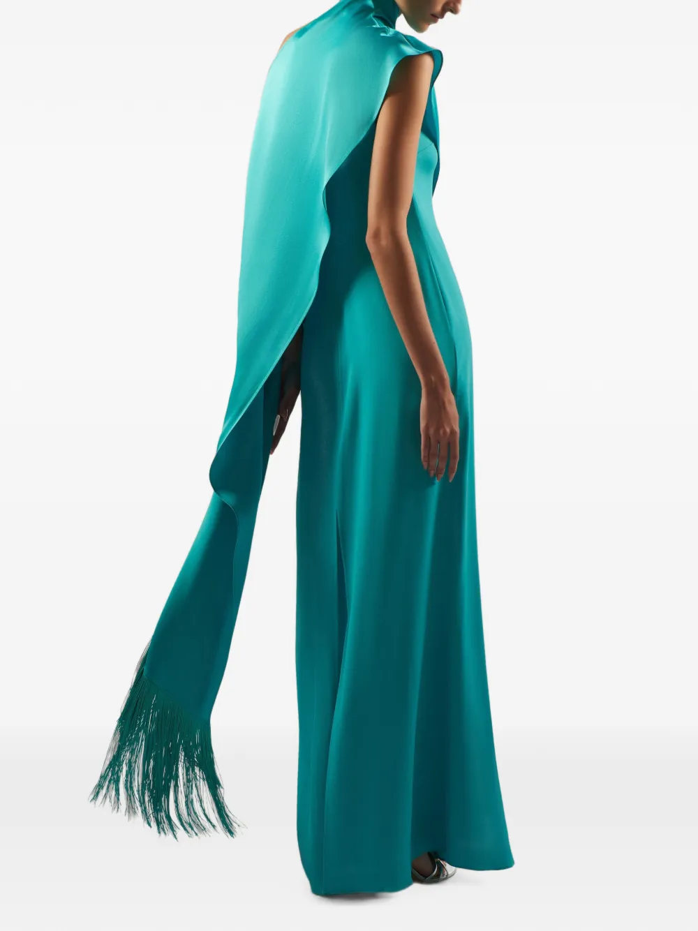 Taller Marmo Berenson fringed one-shoulder maxi dress Blauw