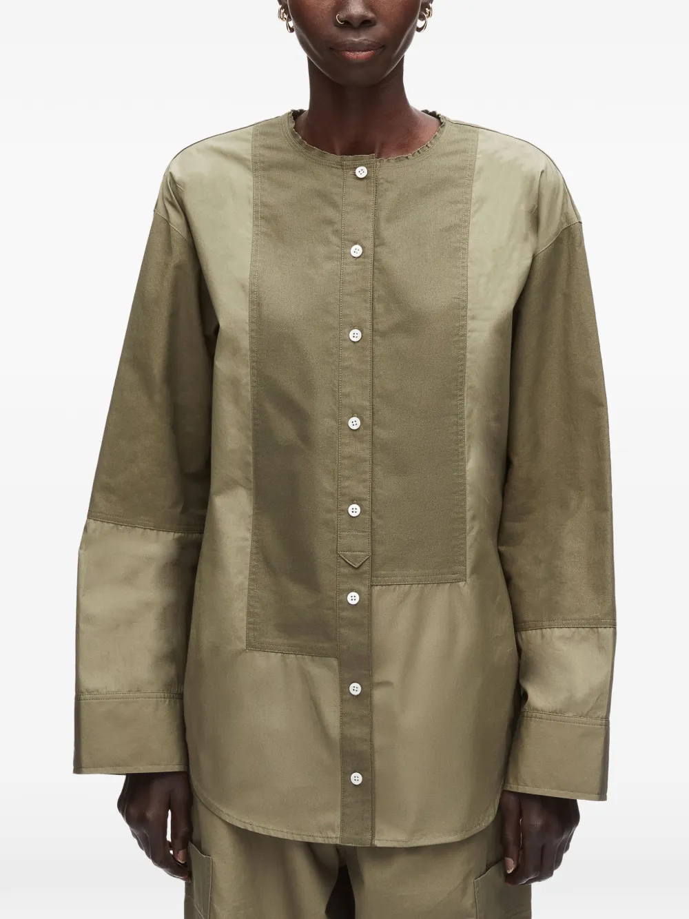 3.1 Phillip Lim collarless cotton-poplin shirt Groen
