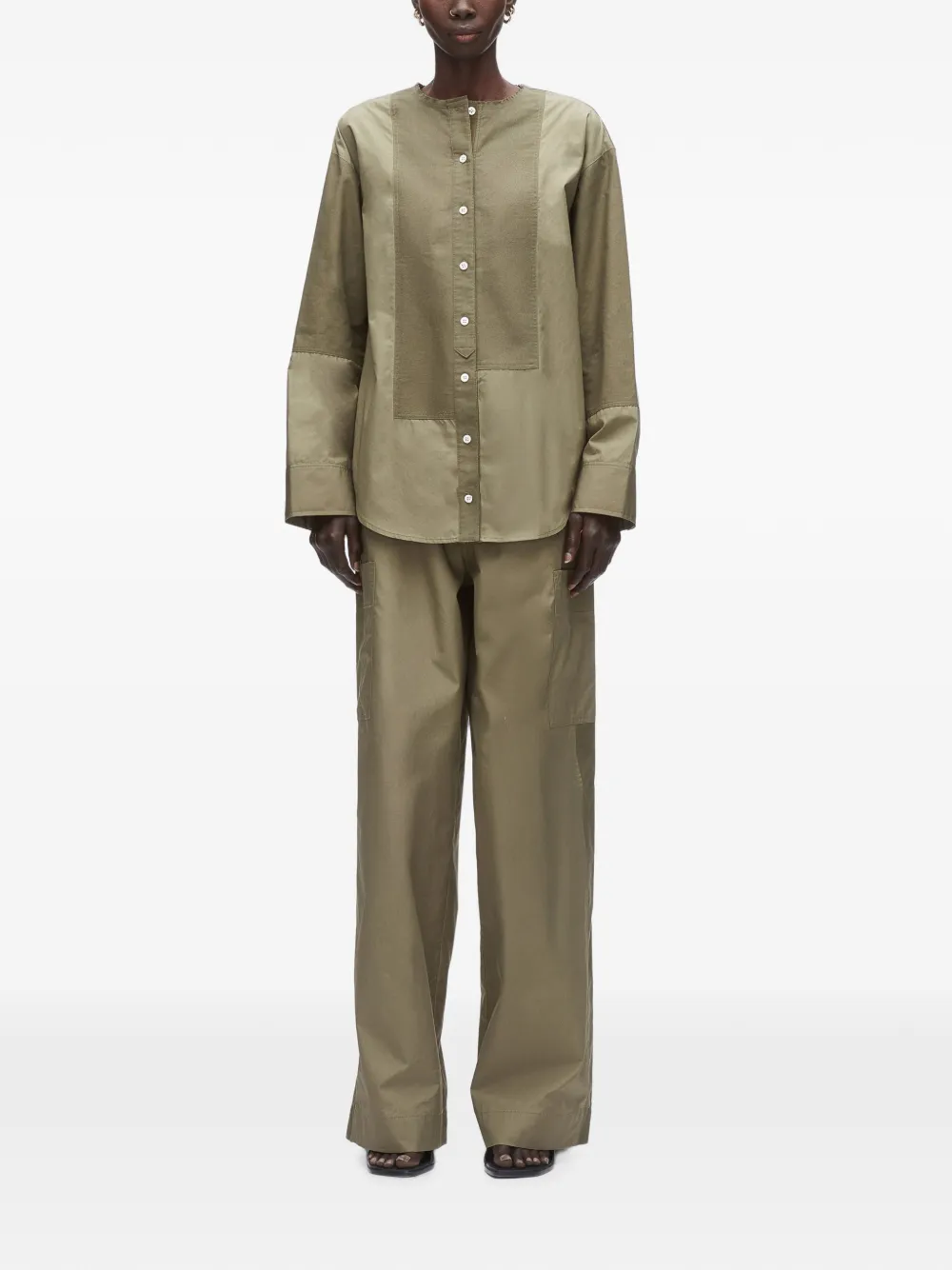 3.1 Phillip Lim collarless cotton-poplin shirt Groen