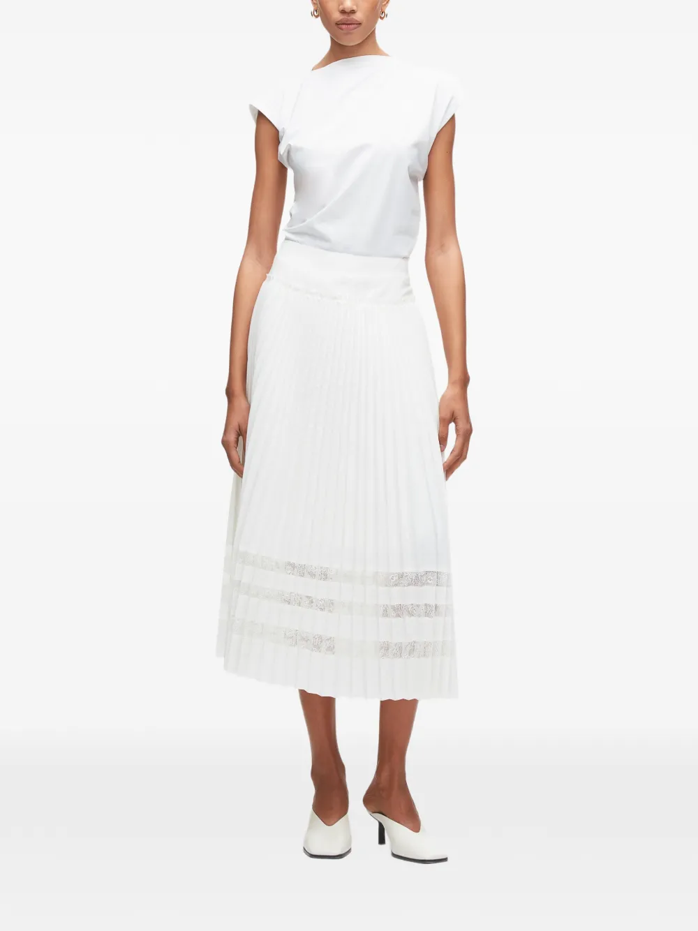 3.1 Phillip Lim Midi-rok met kant en plooien Wit