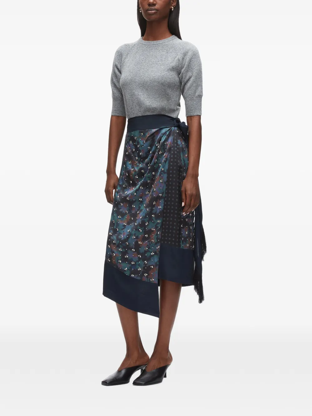 3.1 Phillip Lim Desert Flower gedrapeerde midi-wikkelrok Zwart