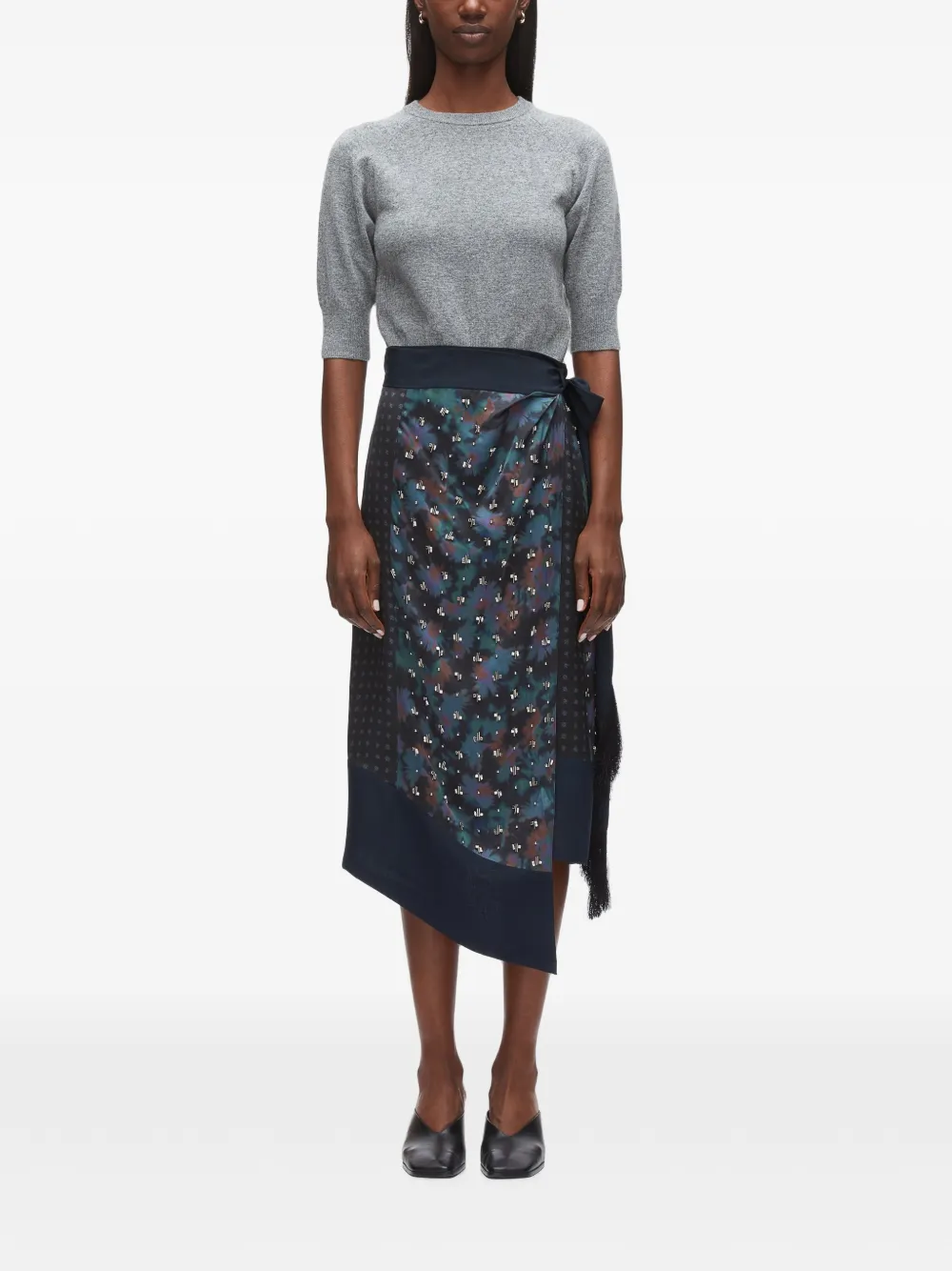 3.1 Phillip Lim Desert Flower gedrapeerde midi-wikkelrok Zwart